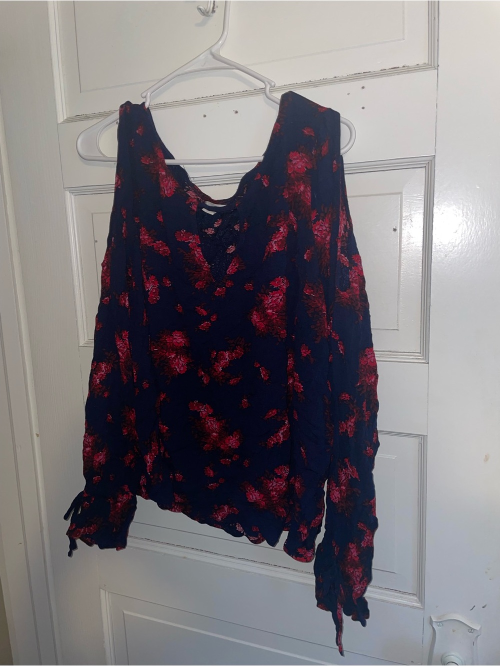 Aeropostale Navy Blue Blouse with Red Floral Print